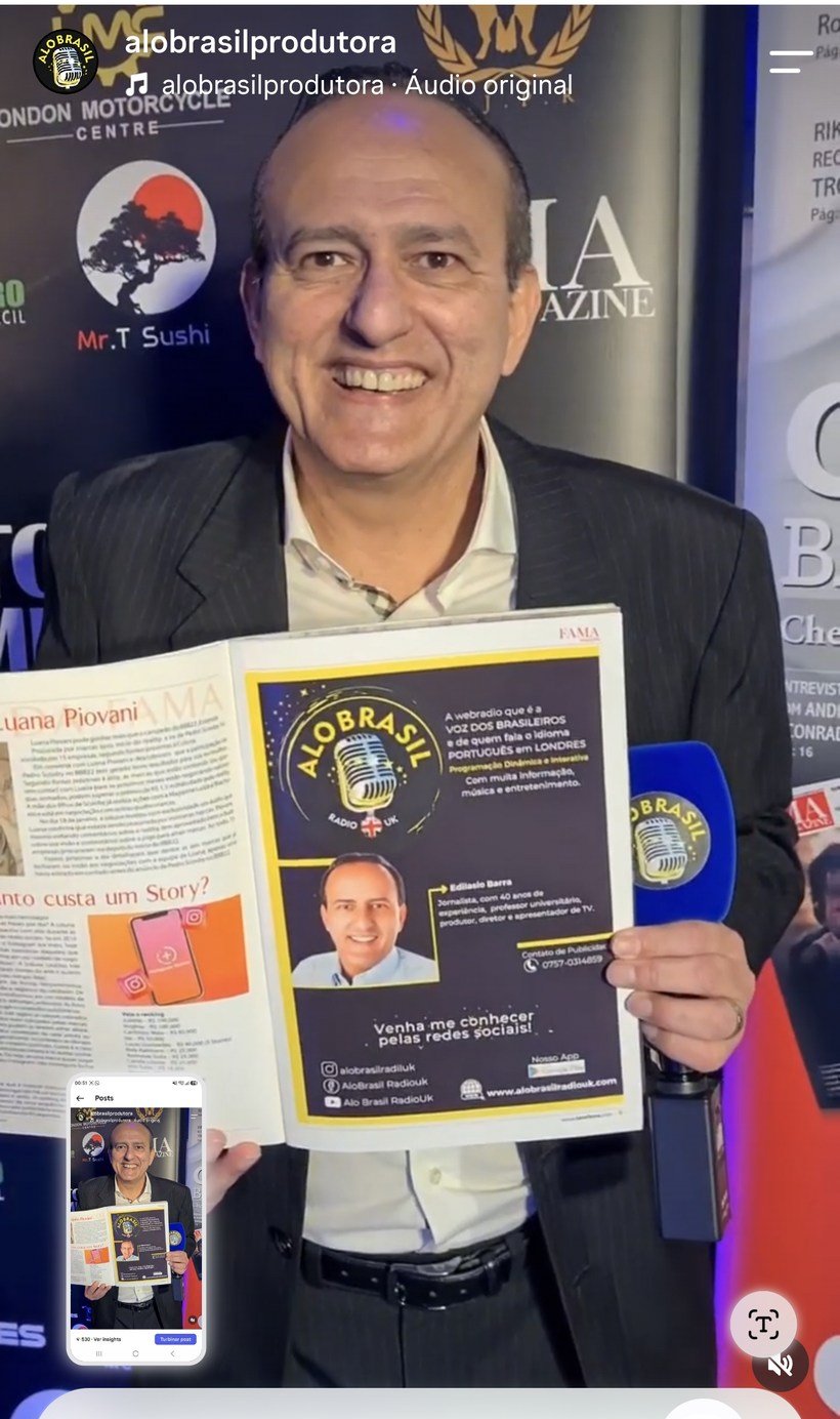 Reprodução do anúncio de uma rádio brasileira no Reino Unido, publicado em revista