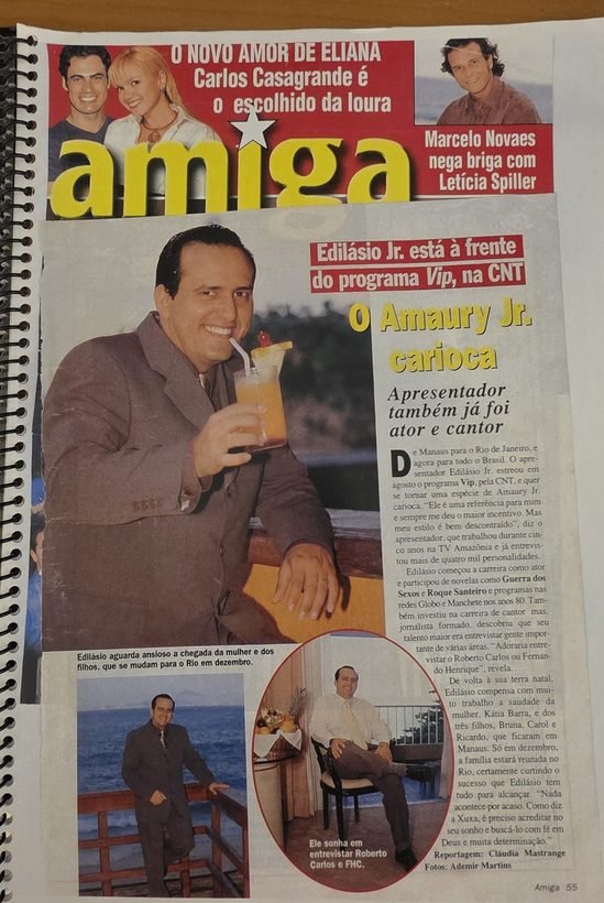 Página 55 da revista Amiga, intitulada O Amaury Jr. carioca, sobre a estreia do Programa Vip na CNT